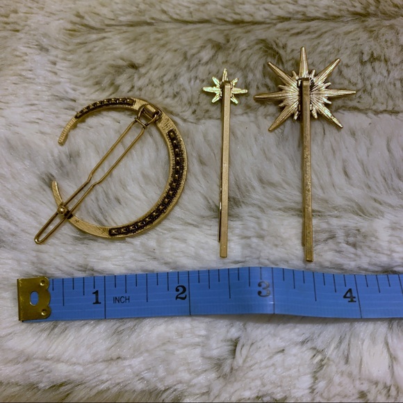 Moon and Star Crystal Rhinestone Gold Hair Pins - Picture 6 of 7